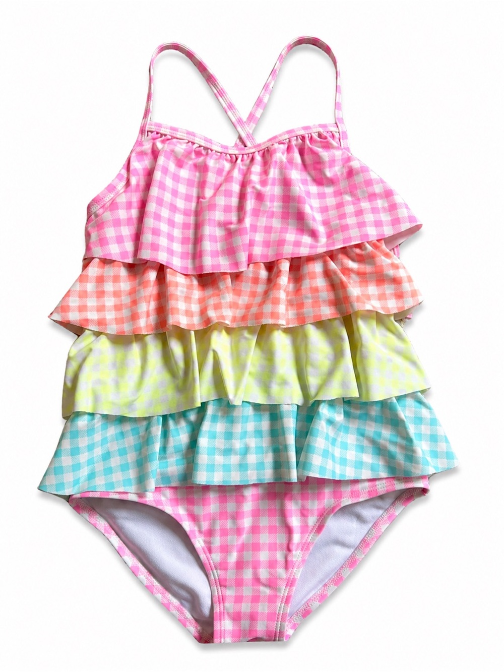 Gymboree Pink Multi-Color Gingham Ruffle One-Piece Swim
